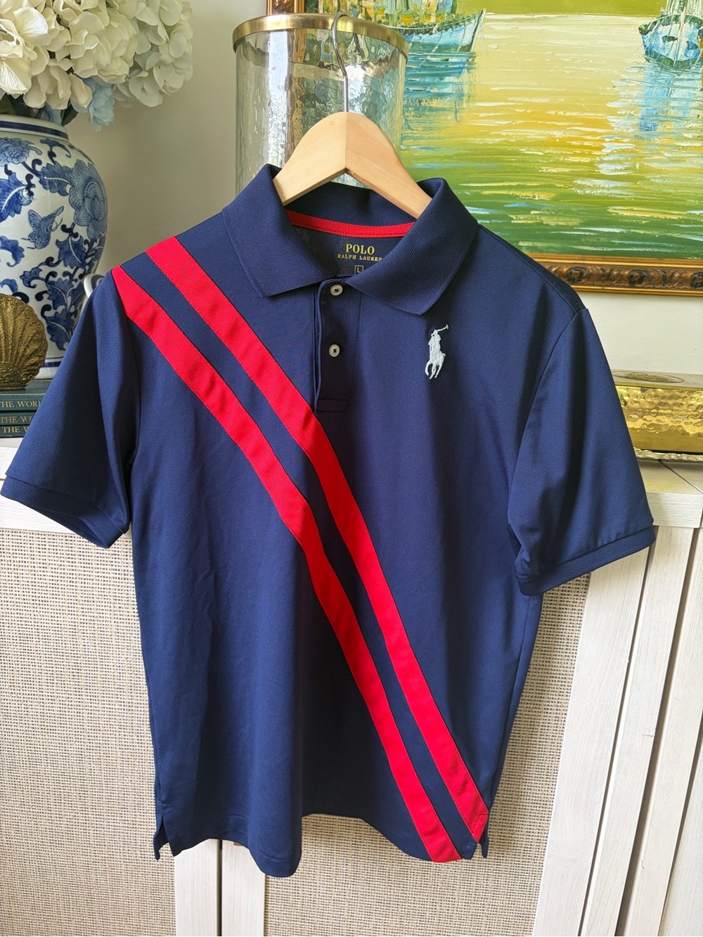 Polo by Ralph Lauren Navy Polo with Red Diagonal Stripes-New without tags